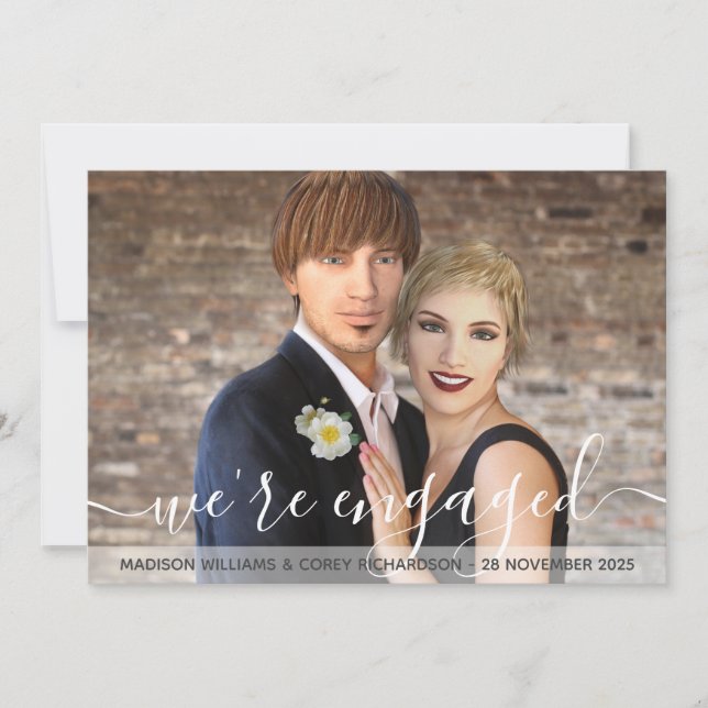 We’re Engaged Typography Your Photo Engagement Invitation (Front)