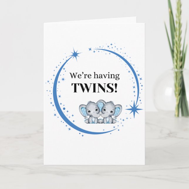 We’re Having Twins Boys Blue Birth Announcement (Front)