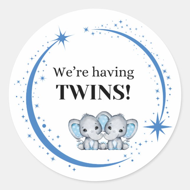 We’re Having Twins Boys Blue Birth Announcement Classic Round Sticker (Front)