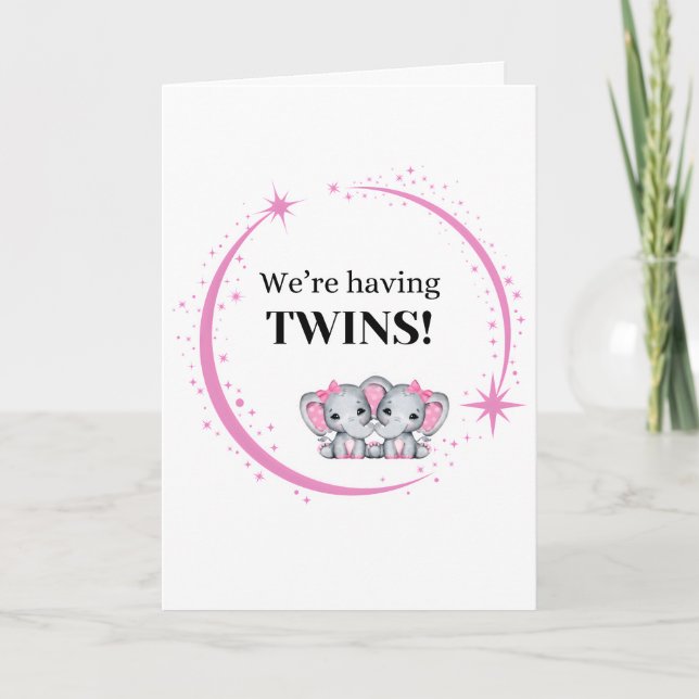 We’re Having Twins Girls Pink Birth Announcement (Front)