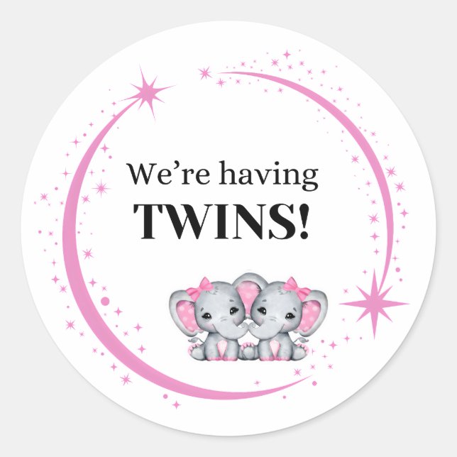 We’re Having Twins Girls Pink Birth Announcement  Classic Round Sticker (Front)