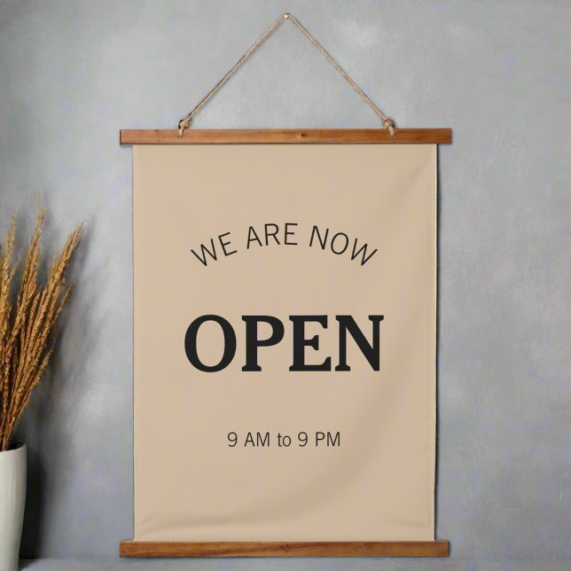We' re Now Open l Black Script Business Time Sign Hanging Tapestry (Creator Uploaded)