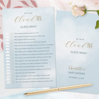 We´re on Cloud 9 Blue Baby Shower Guess Who Game