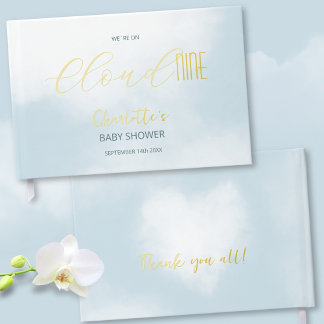We´re on Cloud 9 Elegant Script Blue Baby Shower Guest Book
