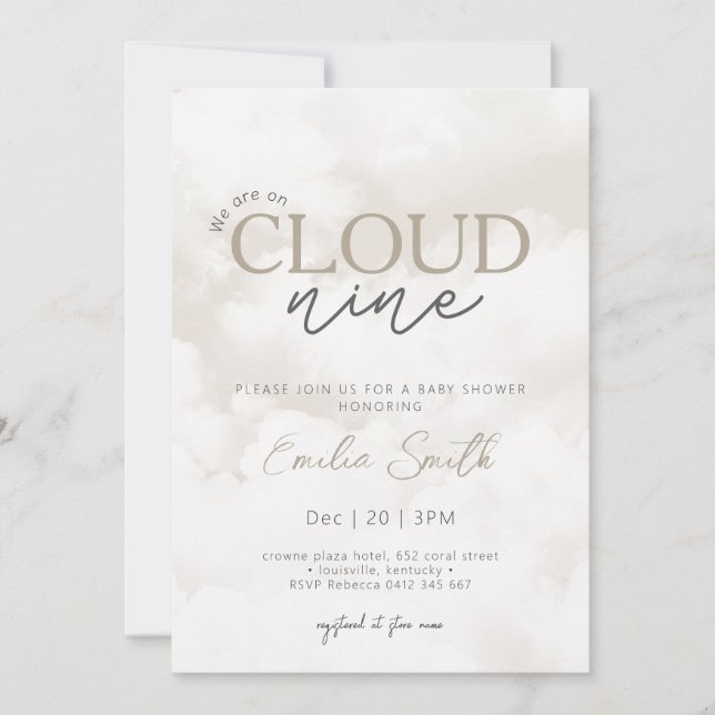  We’re on Cloud Nine Baby Shower Invitation (Front)