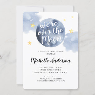We`re over the Moon Baby Shower Invitation
