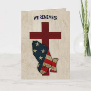 We Remember,  Military, Praying Hands/Flag Card