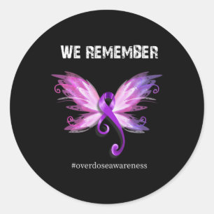 We Remember Overdose Awareness Day Purple Ribbon Classic Round Sticker