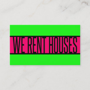 WE RENT HOUSES Neon Green Hot Pink Business Card