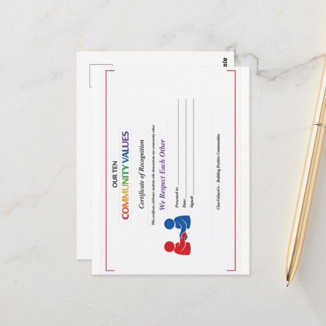 We Respect Each Other Certificate Postcard (Front/Back In Situ)