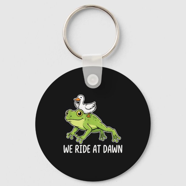 We Ride At Dawn Funny Duck Riding Frog Chaotic Ani Key Ring (Front)