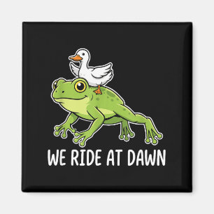 We Ride At Dawn Funny Duck Riding Frog Chaotic Ani Magnet