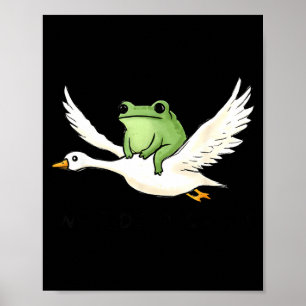 We Ride At Dawn Funny Frog Riding Goose Chaotic An Poster