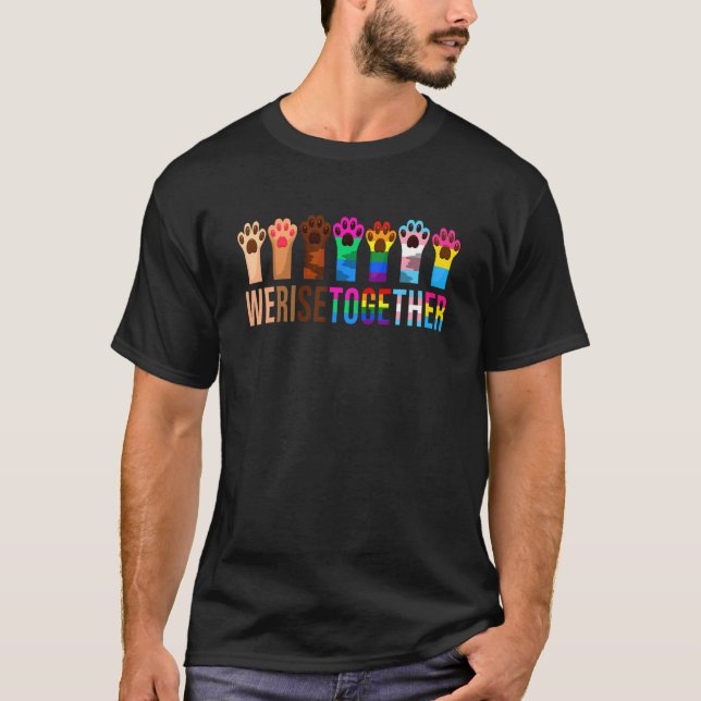 We Rise Together Gay Pride Cat Paw Print Kitten LG T-Shirt (Front)