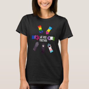 We Rise Together Gay Pride Dog Paw Print Puppy Lgb T-Shirt
