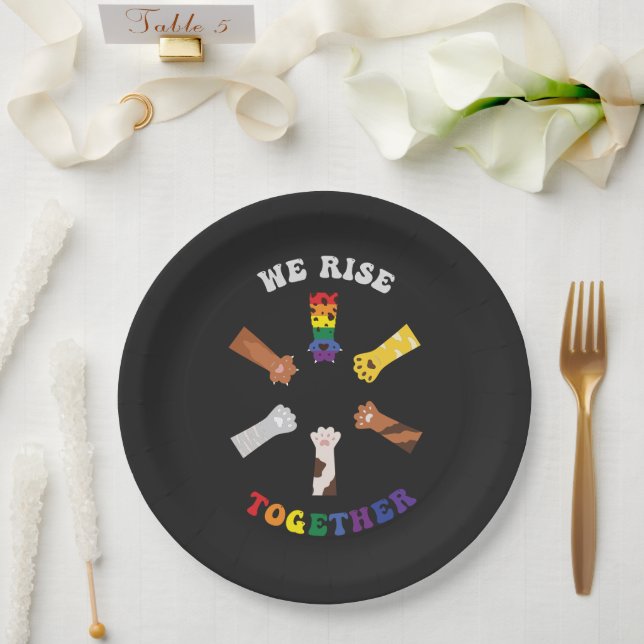 We Rise Together | Paw Print | Diversity | Unity Paper Plate (Wedding)