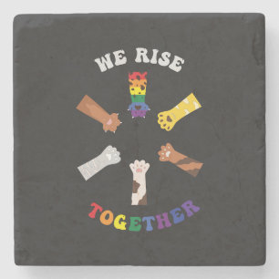 We Rise Together   Paw Print   Diversity   Unity Stone Coaster