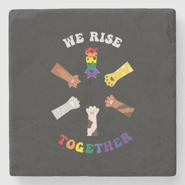 We Rise Together | Paw Print | Diversity | Unity Stone Coaster (Front)