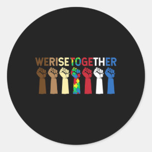 We Rise Together Puzzle Inspirational Autism Aware Classic Round Sticker