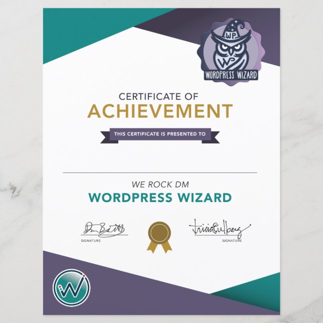 We Rock DM Wordpress Wizard Certificate (Front)