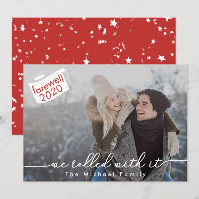 We Rolled with It Red and White Stars 2020 Photo Holiday Card (Front/Back)