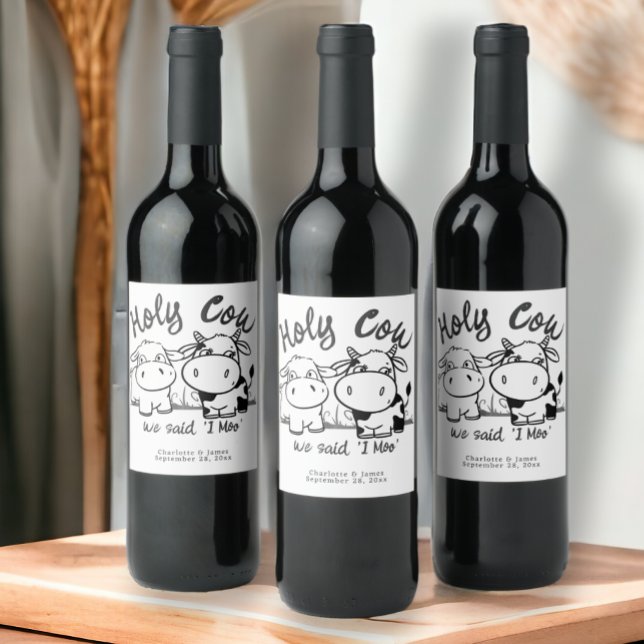 We said I Moo funny cow themed Wedding Wine Label (We said I Moo funny cow themed Wedding Wine Labels from Ricaso. Add the labels to your wedding favor)