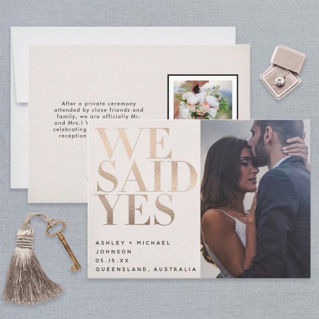 WE SAID YES | Blush + Rose Gold 2 Photo Wedding Invitation (Creator Uploaded)
