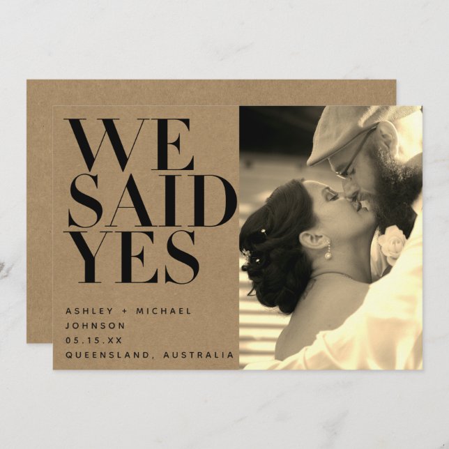 We Said Yes Kraft Sepia Photo Wedding Announcement (Front/Back)