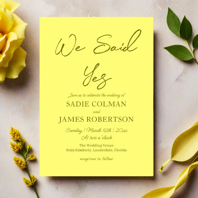 We Said Yes Minimalist Butter Yellow Wedding Invitation (Creator Uploaded)