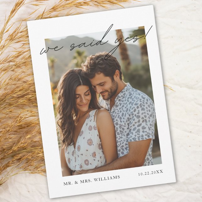 "We Said Yes" Modern Minimalist Photo Announcement (Elopement "We Said Yes" Announcement)