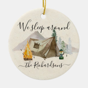 We Sleep Around Watercolor Personalise Camp Tent Ceramic Ornament
