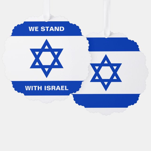 We stand with Israel custom text Israel flag Tree Decoration Card (Front/Back)
