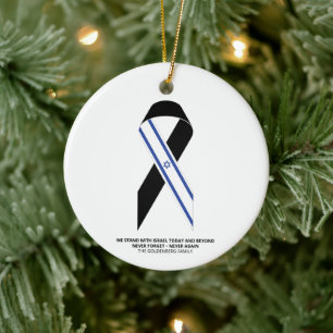We stand with Israel flag black ribbon custom text Ceramic Ornament