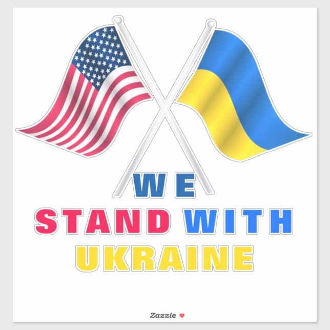 We Stand With Ukraine and American Flags Sticker (Sheet)