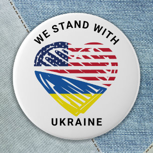 We Stand With Ukraine USA American Flag Heart  6 Cm Round Badge