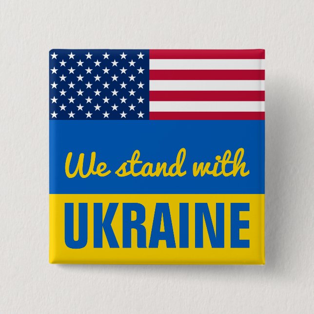 We Stand With Ukraine USA American Flag Square 15 Cm Square Badge (Front)