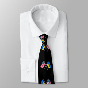 We Stand With Ukraine - USA Flag - Ukrainian Flag Tie