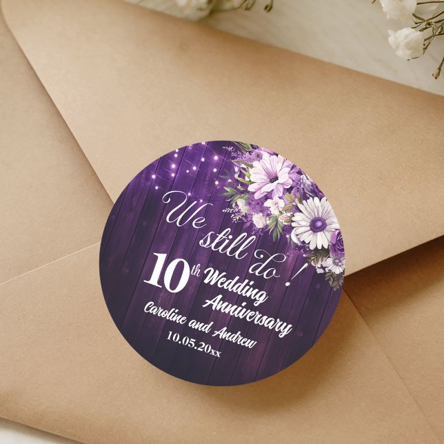 We Still Do 10th Wedding Anniversary String Lights Classic Round Sticker (Creator Uploaded)