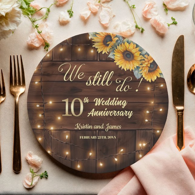 We Still Do 10th Wedding Anniversary String Lights Paper Plate (Creator Uploaded)