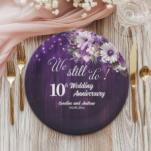 We Still Do 10th Wedding Anniversary String Lights Paper Plate