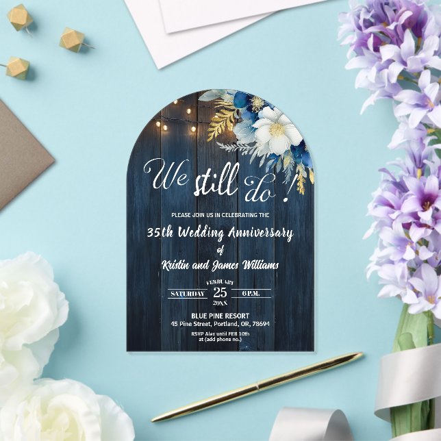 We Still Do 35th Wedding Anniversary String Lights Acrylic Invitations (Insitu (Wedding))
