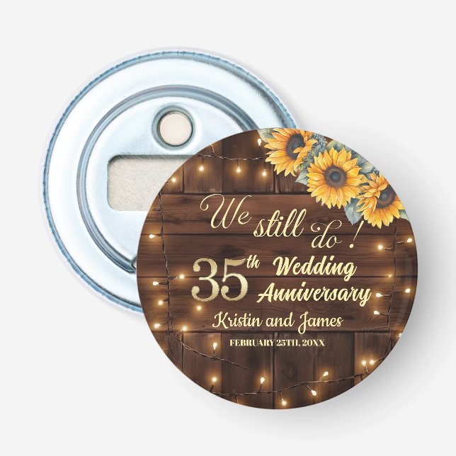 We Still Do 35th Wedding Anniversary String Lights Bottle Opener (Front)