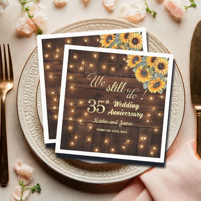 We Still Do 35th Wedding Anniversary String Lights Napkin (Creator Uploaded)