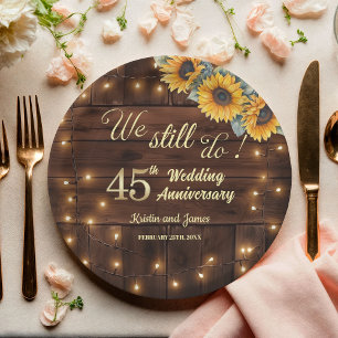 We Still Do 45th Wedding Anniversary String Lights Paper Plate