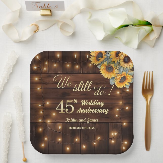 We Still Do 45th Wedding Anniversary String Lights Paper Plate (Wedding)