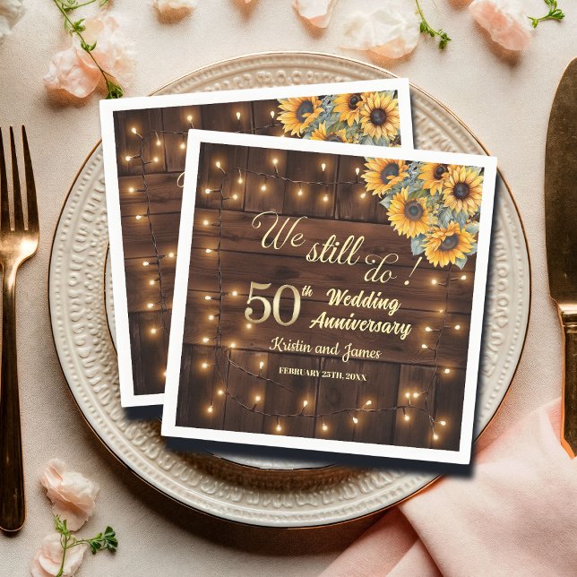 We Still Do 50th Wedding Anniversary String Lights Napkin (Creator Uploaded)