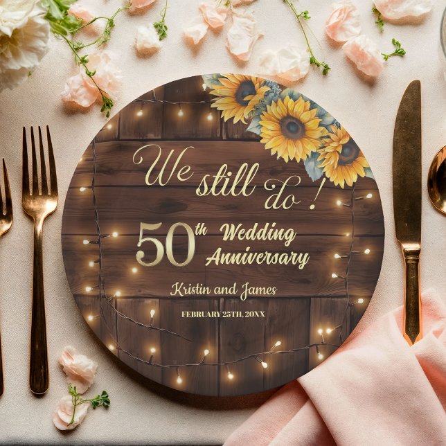 We Still Do 50th Wedding Anniversary String Lights Paper Plate (Creator Uploaded)