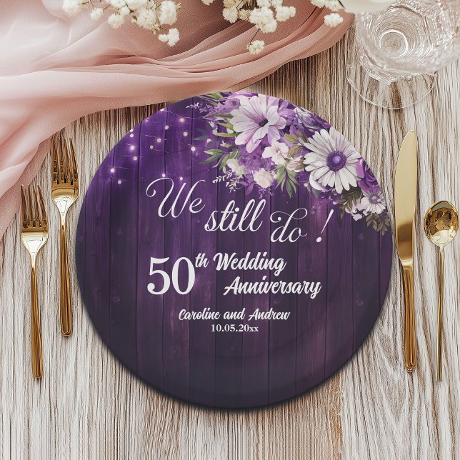 We Still Do 50th Wedding Anniversary String Lights Paper Plate (Creator Uploaded)