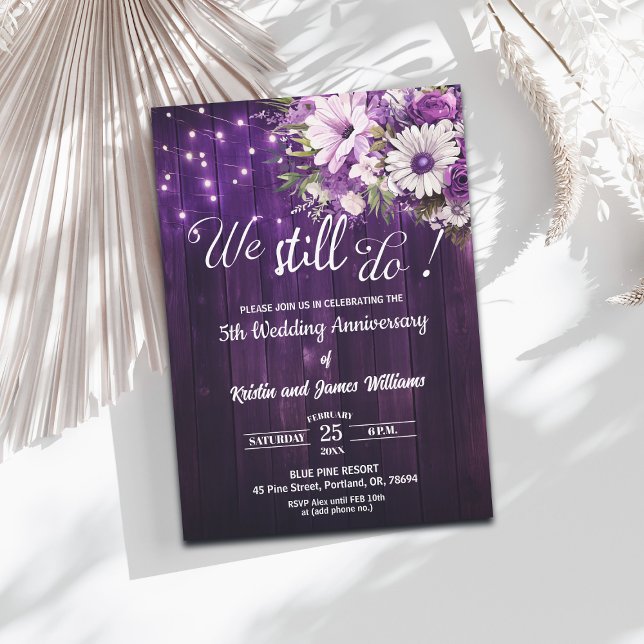 We Still Do 5th Wedding Anniversary String Lights Invitation (Creator Uploaded)