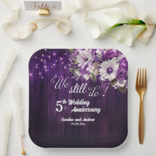 We Still Do 5th Wedding Anniversary String Lights Paper Plate